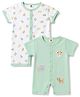 ToffyHouse Interlock Knit Half Sleeves Romper with Animal Print & Patch Pack of 2 - Sea Green & White