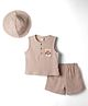 ToffyHouse Cotton Knit Sleeveless T-Shirt & Shorts Set with Tiger Print & Cap - Khaki
