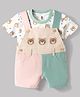 ToffyHouse Interlock Woven Dungaree & Half Sleeves Inner Tee with Teddy Bear Print - Multicolor