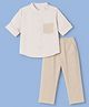 ToffyHouse Cotton Knit Full Sleeves Striped Shirt & Pant Set- Off White