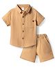 ToffyHouse Cotton Woven Half Sleeves Co-Ord Solid Shirt & Shorts Co-ord Set - Khaki