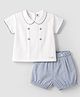 ToffyHouse Cotton Interlock Knit Half Sleeves Peter Pan Collar T-Shirt & Shorts Set - Blue
