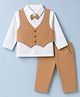 ToffyHouse Interlock Knit Full Sleeves Solid Colour Party Suit With Attached Bow - Off White