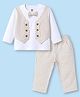 ToffyHouse Interlock Knit Full Sleeves Striped Party Suit With Bow Applique - Beige