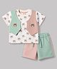 ToffyHouse Interlock Knit Half Sleeves Bear Printed T-Shirt & Shorts Set With Patch - Multicolor