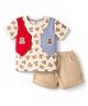 ToffyHouse Interlock Knit Half Sleeves T-Shirt & Shorts Set with Teddy Print - Multicolor