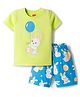 Babyhug Cotton Knit Half Sleeves T-Shirt & Short Night Suit with Bunny Print - Green