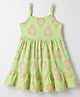 EARTHY TOUCH  Cotton Knit Sleeveless  Frocks with Floral Print - Lime Green