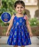 EARTHY TOUCH Cotton Knit Sleeveless Ethnic Dress with Motif Glitter Print - Navy Blue
