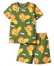 Babyhug Cotton Knit Half Sleeves Co-Ord Half Sleeves & Shorts Night Suit With Lion Print - Green