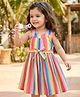 Babyhug Cotton Woven Sleeveless Halter Neck Striped Dress With Belt - Multicolor