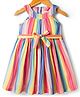 Babyhug Cotton Woven Sleeveless Halter Neck Striped Dress With Belt - Multicolor