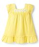 Babyhug Cotton Woven Half Sleeves Frock With Floral Crochet Applique - Yellow