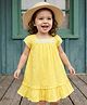 Babyhug Cotton Woven Half Sleeves Frock With Floral Crochet Applique - Yellow