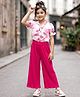 OLLINGTON ST. Georgette Woven Printed Half Sleeves Top & Satin Culotte Set - Multicolor