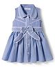 Babyoye Oxford Woven Sleeveless Shirt Style Frock with Floral Embroidery & Lace Detailing - Blue