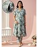 Dummy Shape Cotton Blend Woven Half Sleeves Floral Printed Maternity Kurti With Side Zipper Nursing Access With Pant Set - Turquoise