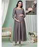 Dummy Shape Cotton Blend Woven Three Fourth Sleeves Floral Embroidered Kurta With Side Zipper Nursing Access - Grey