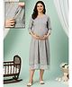 Dummy Shape Cotton Woven Three Fourth Sleeves Lace Embellished Kurti With Side Zipper Nursing Access - Grey