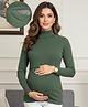 True Shape Cotton Rib Knit Full Sleeves Solid Stretchable Top With Zipless Nursing Access - Dark Green