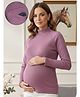 True Shape Cotton Rib Knit Full Sleeves Solid Stretchable Top With Zipless Nursing Access - Muted Mauve