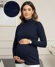 True Shape Cotton Rib Knit Full Sleeves Solid Stretchable Top With Zipless Nursing Access - Navy Blue