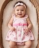 Babyhug 100% Cotton Single Jersey Knit Frock Style Onesie & Hairband With Floral Print - Multicolor