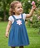 Babyoye Cotton Woven Half Sleeves Frock & Inner Tee With Polka Dots Print & Floral Applique - Multicolour