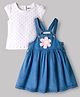 Babyoye Cotton Woven Half Sleeves Frock & Inner Tee With Polka Dots Print & Floral Applique - Multicolour