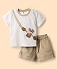 ToffyHouse Interlock Knit Half Sleeves Striped T-Shirt & Shorts Set with Patch Detailing - Brown