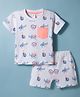 ToffyHouse Interlock Knit Half Sleeves Co-ords T-Shorts Set with Sea Life Print - Multicolor