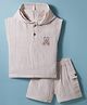 ToffyHouse Interlock Knit Sleeveless Hooded T-Shirt & Shorts Set with Bear Patch - Beige