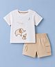 ToffyHouse Interlock Knit Half Sleeves Elephant Embroidered & Text Printed T-Shirt & Shorts Set - OffWhite