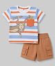 ToffyHouse Interlock Knit Half Sleeves Striped & Monkey Printed T-Shirt & Shorts Set - Off White