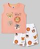 ToffyHouse Interlock Knit Sleeveless T-Shirts & Shorts Set With Animal Print - Peach