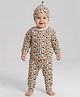 Creative Kids Organic Cotton Full Sleeves Animal Printed Winter Sweatshirt & Pant Set With Cap - Peach
