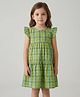 Creative Kids Cotton Woven Frill Sleeves Checked Dress - Blue & Green