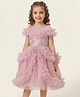 Creative Kids Woven Cold Shoulder Sleeves Sequins Embellished Ruffle Detailed Dress - Pink