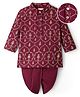 EARTHY TOUCH 100% Cotton Knit Full Sleeves Floral Printed Kurta & Dhoti Set - Maroon