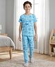 Pine Kids Cotton Knit Half Sleeves Co-Ord T-Shirt & Pyjama Night-Suit With Ship Print - Blue