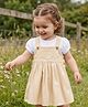 Babyoye Cotton Twill Woven Half Sleeves T-Shirt with Heart Embroidered Frock - Beige & White