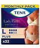 TENA Lady Plus Incontinence Pants Large (L) | High Waist Adult Diapers | Pack of 4 - 8 Pieces Each