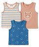 Babyoye Elastane Knit Sleeveless Striped & Teddy Printed Vests Pack of 3 - Multicolor