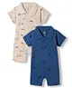I Bears Interlock Knit Half Sleeves Dessert Theme Printed Polo Rompers Pack of 2 - Blue & Beige