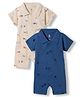 I Bears Interlock Knit Half Sleeves Dessert Theme Printed Polo Rompers Pack of 2 - Blue & Beige