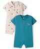 I Bears Interlock Knit Half Sleeves Space Theme Printed Rompers Pack of 2 - Beige & Blue