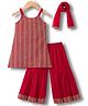 Babyhug Georgette Woven Sleeveless Kurti Gharara Set with Dupatta Embroidery & Sequin Detailing - Red