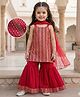 Babyhug Georgette Woven Sleeveless Kurti Gharara Set with Dupatta Embroidery & Sequin Detailing - Red