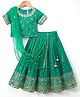 Babyhug Brocade Woven Half Sleeves Lehenga Choli Set With Floral Embroidery Sequin Detailing & Dupatta - Teal Blue