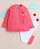 Little Clothing Cotton Woven Full Sleeves Polka Dots Printed Pineapple Applique Detailed Top & Pant Night Suit - Red